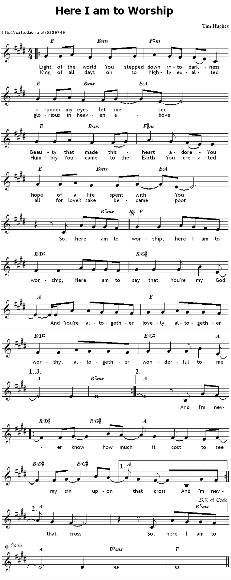 Musicday Here I Am To Worship 빛되신 주 Passion 단선 멜로디